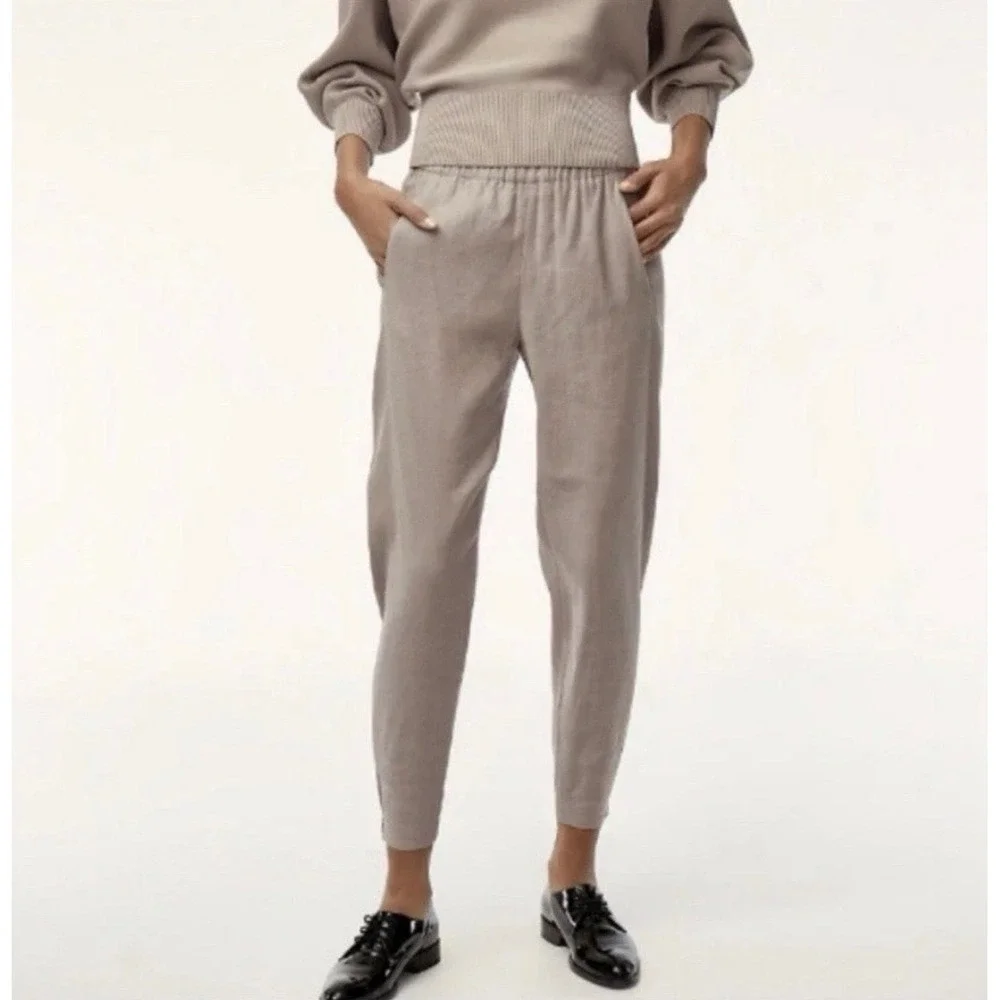 Babaton Aritzia Women Tan Linen Blend Elastic Waist Pull On Jogger Pants Size S